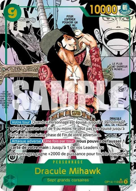 Carte One Piece Dracule Mihawk OP14-119 · parallèle 2, extension Les sept de la mer d’azur