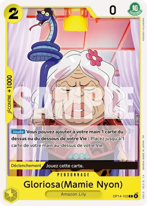 Carte One Piece Gloriosa(Mamie Nyon) OP14-103, extension Les sept de la mer d’azur