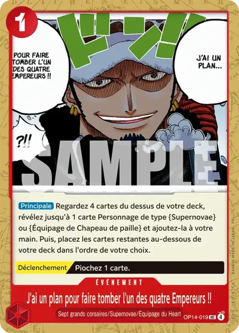 Carte One Piece J’ai un plan pour faire tomber l’un des quatre Empereurs !! OP14-019, extension Les sept de la mer d’azur