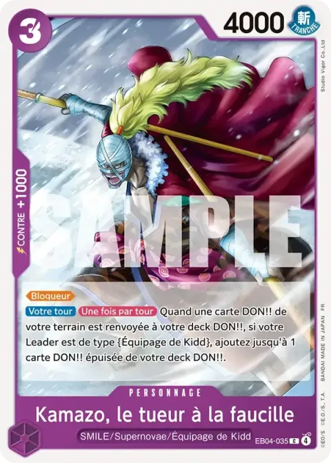 Carte One Piece Kamazo, le tueur à la faucille EB04-035, extension Les sept de la mer d’azur