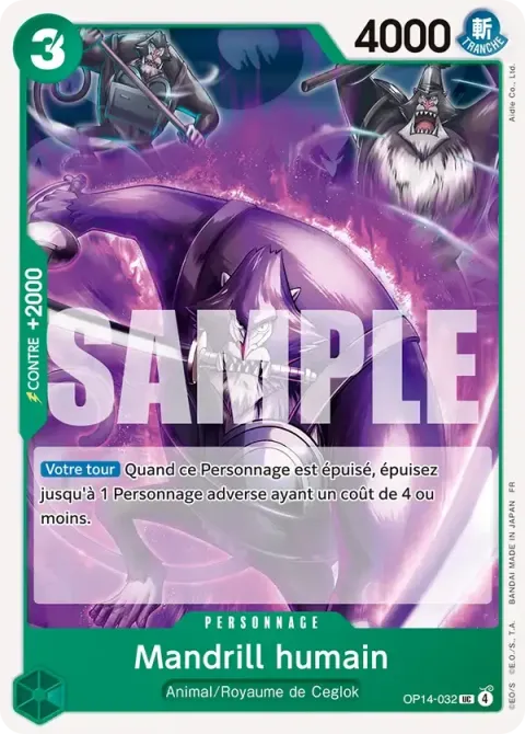 Carte One Piece Mandrill humain OP14-032, extension Les sept de la mer d’azur
