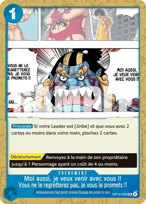 Carte One Piece Moi aussi, je veux venir avec vous !! Vous ne le regretterez pas, je vous le promets !! OP14-059, extension Les sept de la mer d’azur