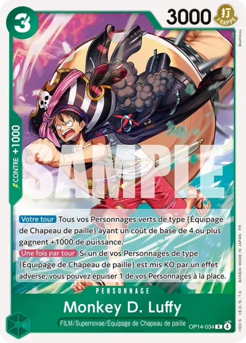 Carte One Piece Monkey D. Luffy OP14-034, extension Les sept de la mer d’azur