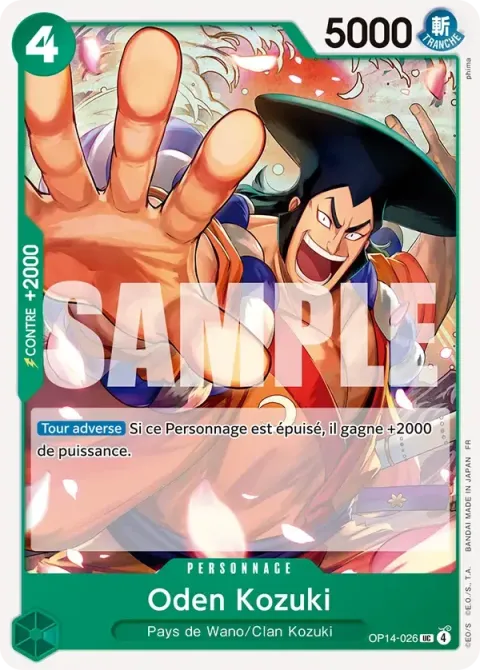 Carte One Piece Oden Kozuki OP14-026, extension Les sept de la mer d’azur