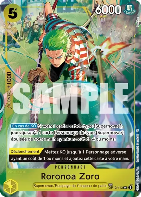 Carte One Piece Roronoa Zoro OP12-113 · parallèle, extension Les sept de la mer d’azur