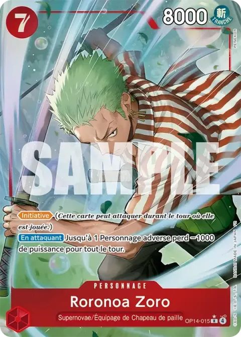 Carte One Piece Roronoa Zoro OP14-015 · parallèle, extension Les sept de la mer d’azur