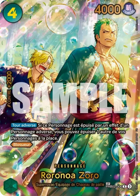 Carte One Piece Roronoa Zoro PRB02-006 · parallèle 2, extension Les sept de la mer d’azur