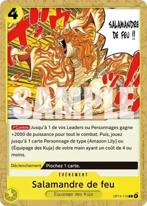 Carte One Piece Salamandre de feu OP14-116, extension Les sept de la mer d’azur