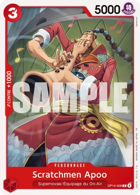 Carte One Piece Scratchmen Apoo OP14-008, extension Les sept de la mer d’azur