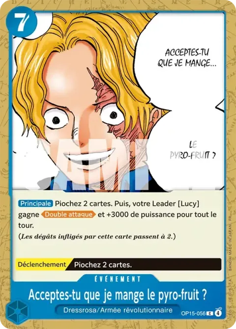 Carte One Piece Acceptes-tu que je mange le pyro-fruit ? OP15-056, extension Aventure sur l’île de dieu