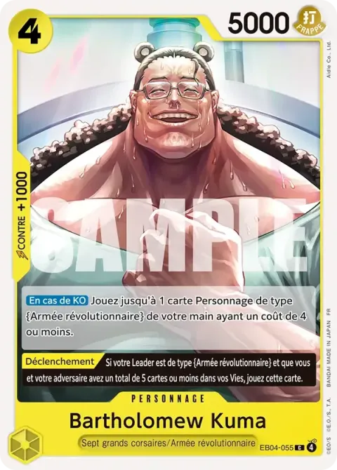Carte One Piece Bartholomew Kuma EB04-055, extension Aventure sur l’île de dieu