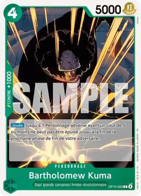 Carte One Piece Bartholomew Kuma OP15-029, extension Aventure sur l’île de dieu