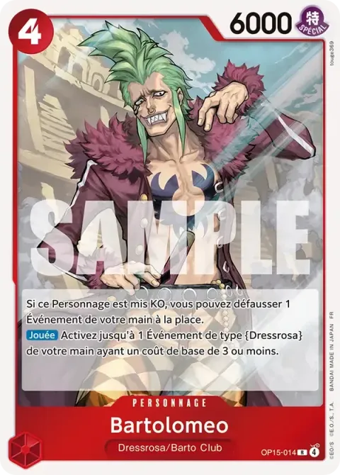 Carte One Piece Bartolomeo OP15-014, extension Aventure sur l’île de dieu
