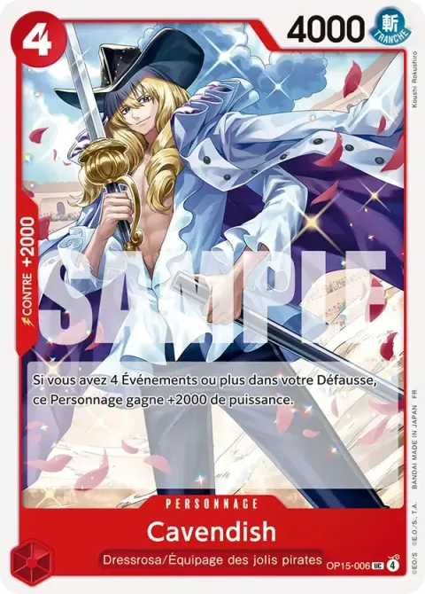 Carte One Piece Cavendish OP15-006, extension Aventure sur l’île de dieu