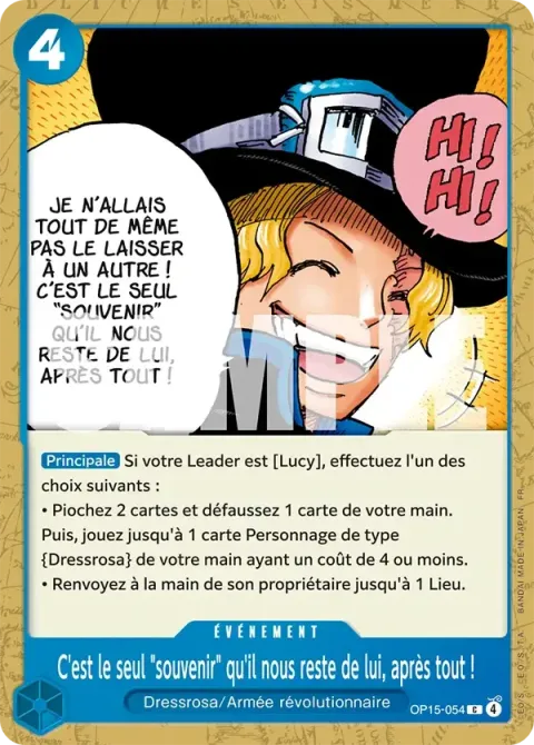 Carte One Piece C’est le seul « souvenir » qu’il nous reste de lui, après tout ! OP15-054, extension Aventure sur l’île de dieu