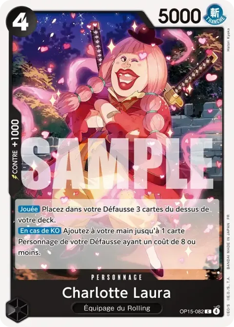 Carte One Piece Charlotte Laura OP15-082, extension Aventure sur l’île de dieu