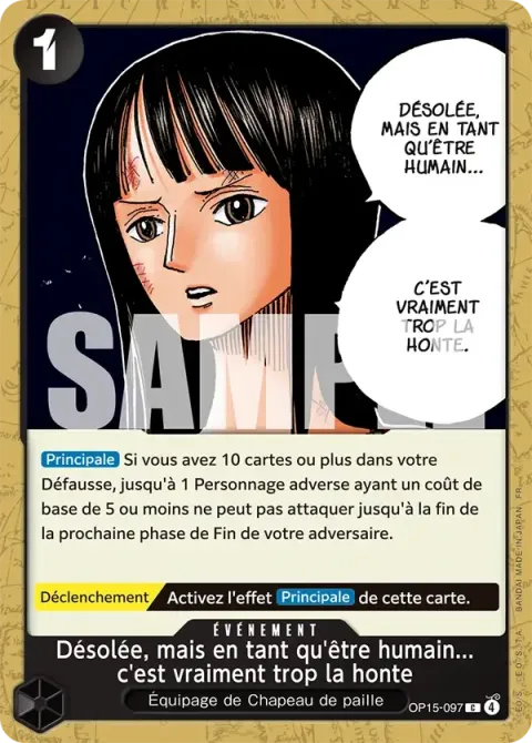 Carte One Piece Désolée, mais en tant qu’être humain… c’est vraiment trop la honte OP15-097, extension Aventure sur l’île de dieu