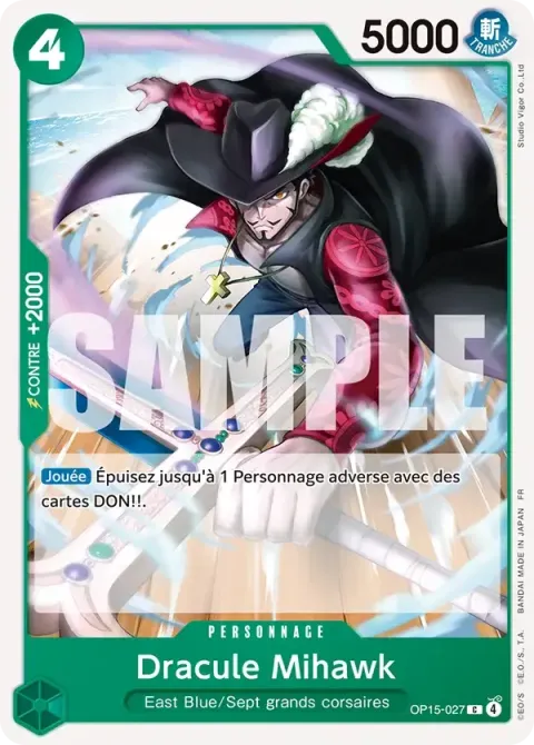Carte One Piece Dracule Mihawk OP15-027, extension Aventure sur l’île de dieu