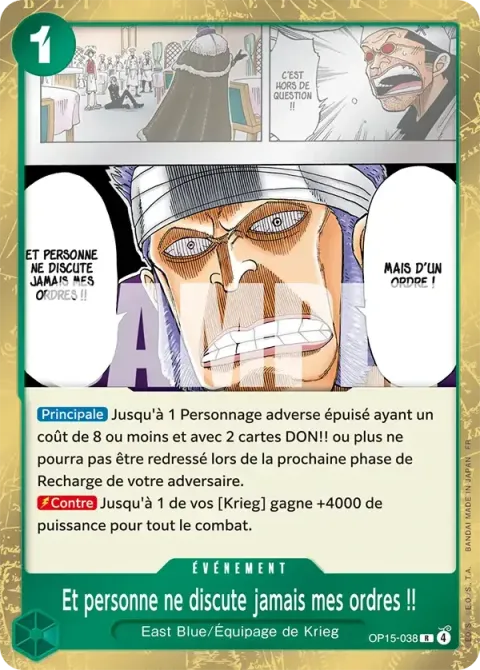 Carte One Piece Et personne ne discute jamais mes ordres !! OP15-038, extension Aventure sur l’île de dieu