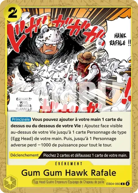 Carte One Piece Gum Gum Hawk Rafale EB04-060, extension Aventure sur l’île de dieu
