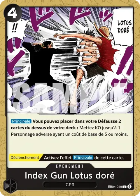 Carte One Piece Index Gun Lotus doré EB04-049, extension Aventure sur l’île de dieu