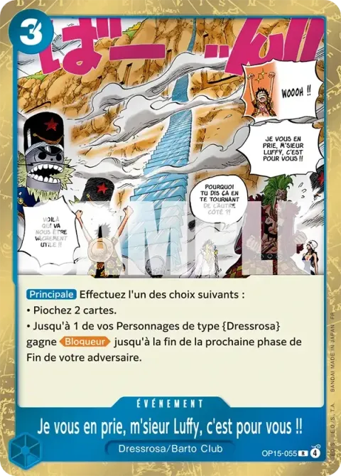 Carte One Piece Je vous en prie, m’sieur Luffy, c’est pour vous !! OP15-055, extension Aventure sur l’île de dieu