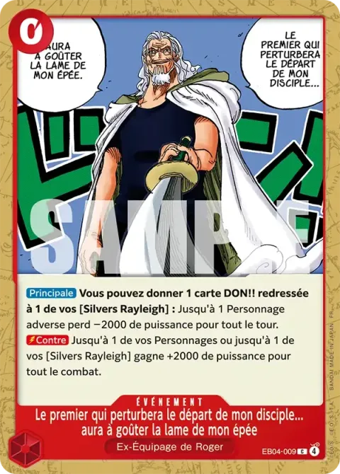 Carte One Piece Le premier qui perturbera le départ de mon disciple… aura à goûter la lame de mon épée EB04-009, extension Aventure sur l’île de dieu