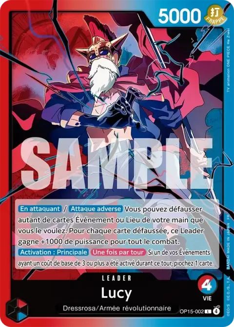 Carte One Piece Lucy OP15-002, extension Aventure sur l’île de dieu