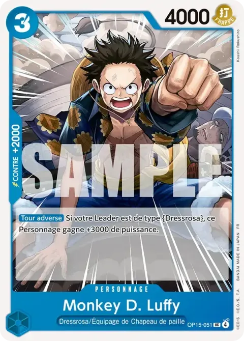 Carte One Piece Monkey D. Luffy OP15-051, extension Aventure sur l’île de dieu