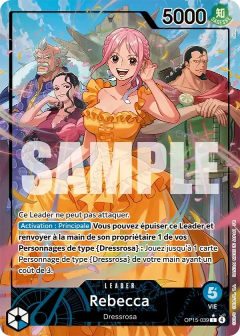 Carte One Piece Rebecca OP15-039 · parallèle, extension Aventure sur l’île de dieu