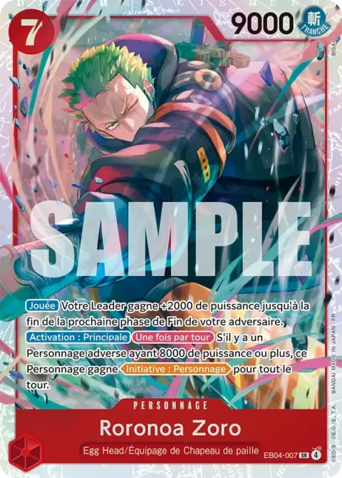 Carte One Piece Roronoa Zoro EB04-007, extension Aventure sur l’île de dieu