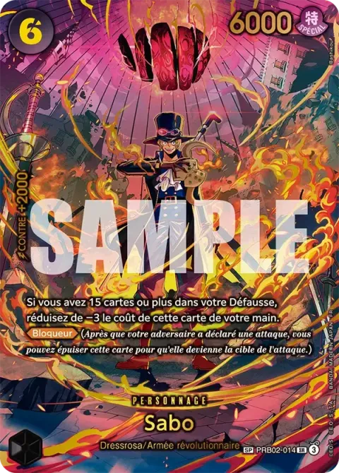 Carte One Piece Sabo PRB02-014 · parallèle 2, extension Aventure sur l’île de dieu
