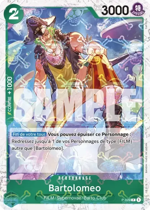 Carte One Piece Bartolomeo P-029 · parallèle 3, extension One Piece Card the Best