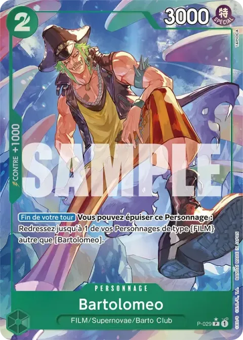 Carte One Piece Bartolomeo P-029 · parallèle 4, extension One Piece Card the Best