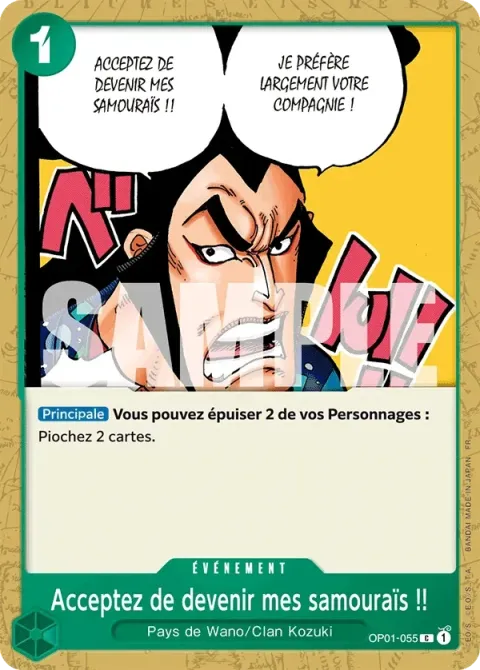 Carte One Piece Acceptez de devenir mes samouraïs !! OP01-055, extension One Piece Card the Best VOL.2