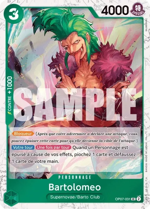 Carte One Piece Bartolomeo OP07-031 · parallèle 2, extension One Piece Card the Best VOL.2