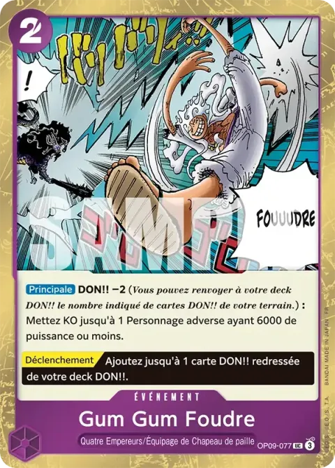 Carte One Piece Gum Gum Foudre OP09-077 · parallèle, extension One Piece Card the Best VOL.2
