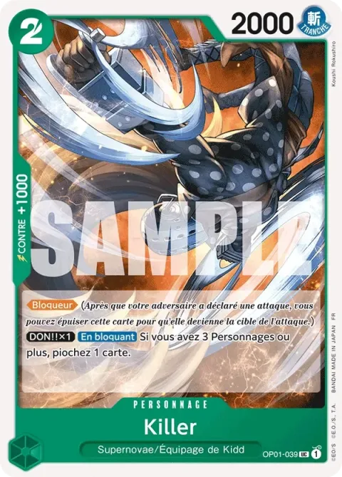 Carte One Piece Killer OP01-039, extension One Piece Card the Best VOL.2