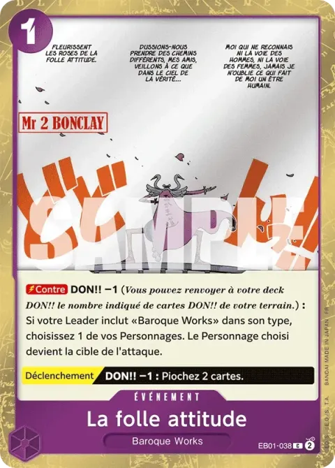 Carte One Piece La folle attitude EB01-038 · parallèle, extension One Piece Card the Best VOL.2