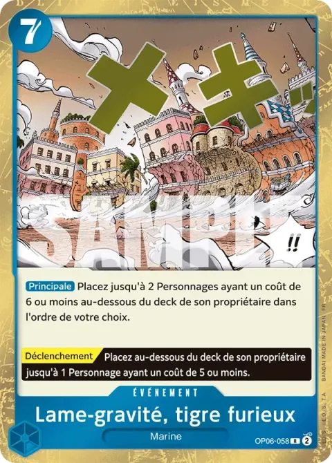 Carte One Piece Lame-gravité, tigre furieux OP06-058, extension One Piece Card the Best VOL.2