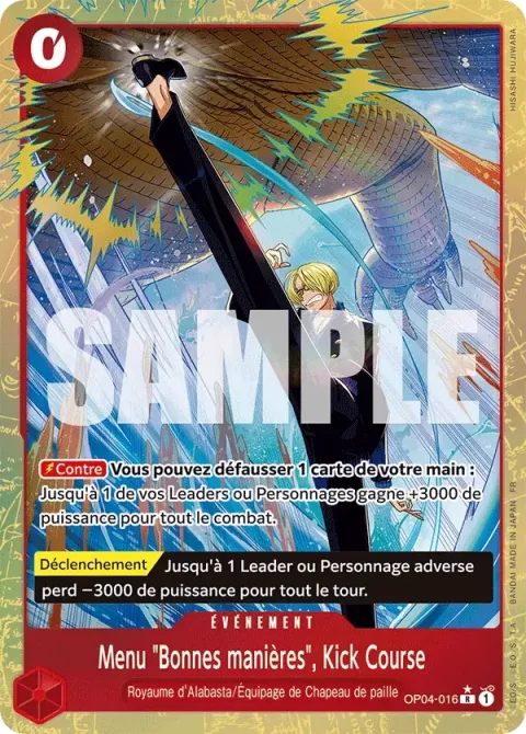Carte One Piece Menu « Bonnes manières », Kick Course OP04-016 · parallèle, extension One Piece Card the Best VOL.2