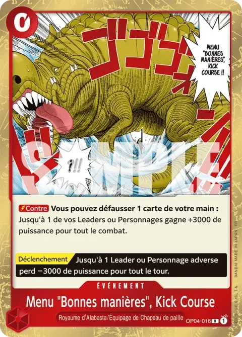 Carte One Piece Menu « Bonnes manières », Kick Course OP04-016, extension One Piece Card the Best VOL.2