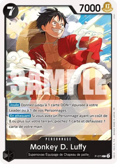 Carte One Piece Monkey D. Luffy P-075, extension One Piece Card the Best VOL.2