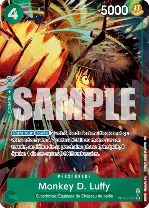 Carte One Piece Monkey D. Luffy PRB02-005 · parallèle, extension One Piece Card the Best VOL.2