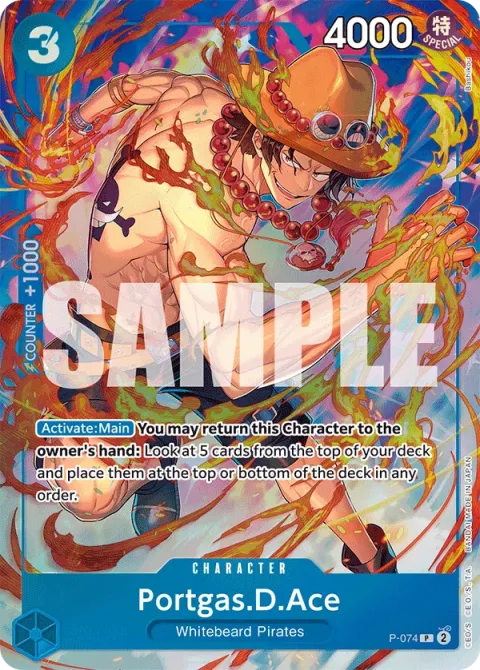 Carte One Piece Portgas.D.Ace P-074 · parallèle, extension One Piece Card the Best VOL.2