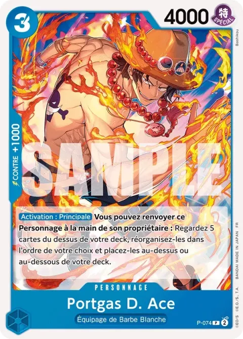Carte One Piece Portgas D. Ace P-074, extension One Piece Card the Best VOL.2