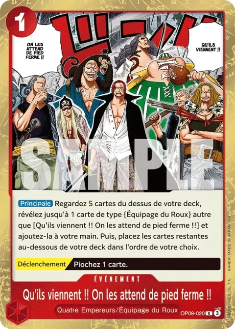 Carte One Piece Qu’ils viennent !! On les attend de pied ferme !! OP09-020, extension One Piece Card the Best VOL.2