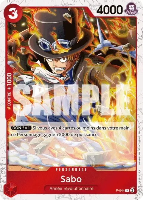 Carte One Piece Sabo P-044 · parallèle, extension One Piece Card the Best VOL.2