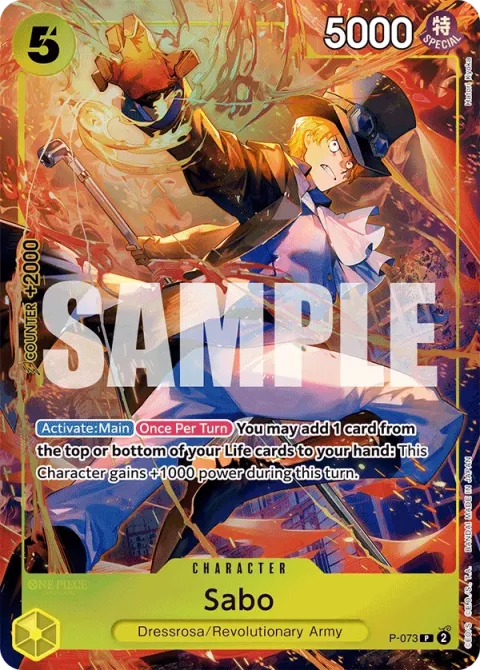 Carte One Piece Sabo P-073 · parallèle, extension One Piece Card the Best VOL.2