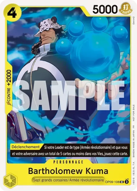 Carte One Piece Bartholomew Kuma OP09-108 · parallèle, extension Cartes promo